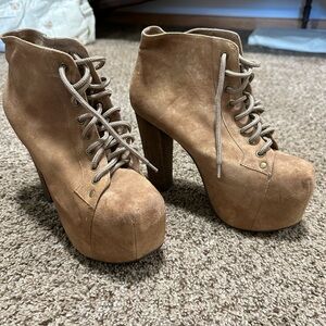 Jeffrey Campbell Havana Last platform leather suede nude tan heel boot shoe 7.5